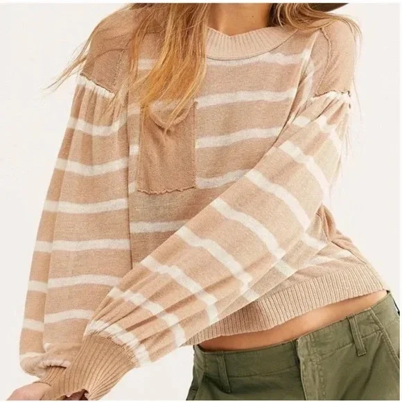 Free People Between the Lines Pullover Striped Knit Sweater - Picture 2 of 10